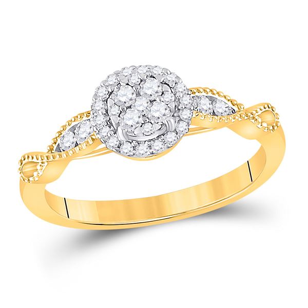 Round Diamond Halo Circle Cluster Ring 1/3 Cttw 14KT Yellow Gold