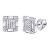 Image 1 : Round Diamond Square Cluster Stud Earrings 1/6 Cttw 10KT White Gold