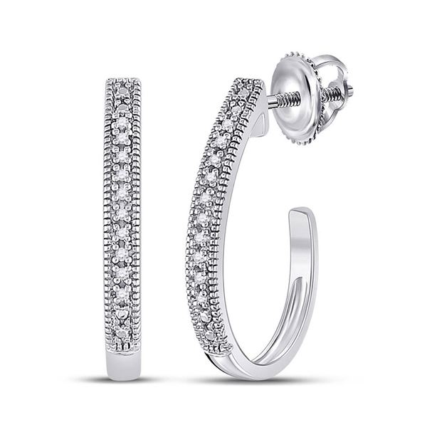 Round Diamond Half J Hoop Earrings .03 Cttw 10KT White Gold