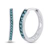Image 1 : Round Blue Color Enhanced Diamond Hoop Earrings 1/4 Cttw 10KT White Gold