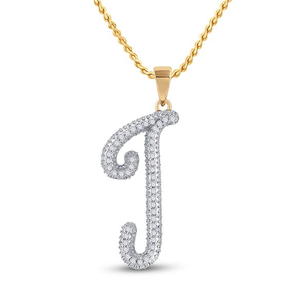 Round Diamond Initial J Letter Pendant 1/6 Cttw 10KT Yellow Gold
