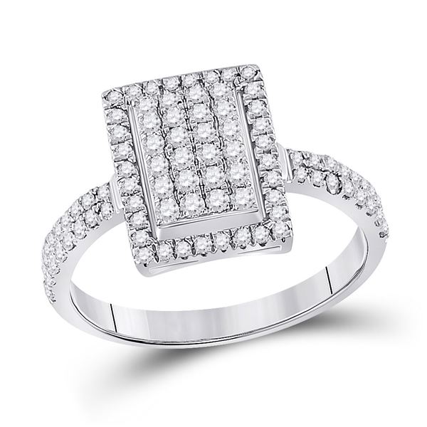 Round Diamond Rectangle Cluster Ring 5/8 Cttw 10KT White Gold