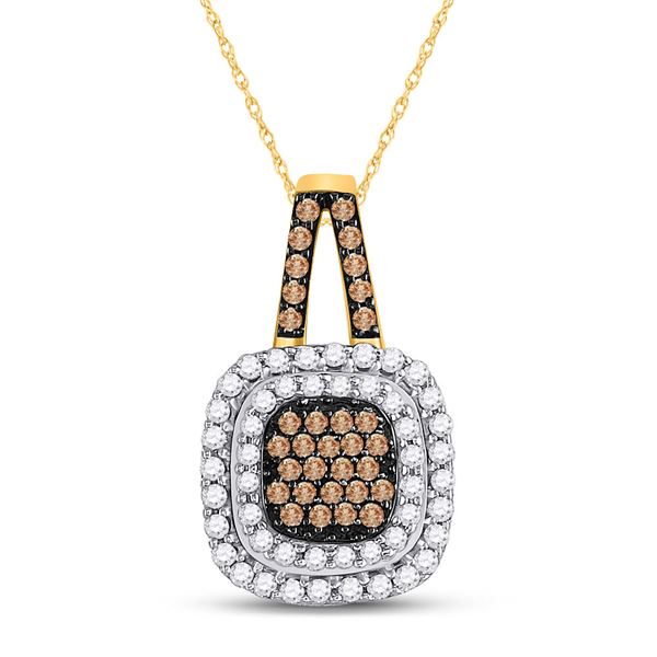 Round Brown Diamond Square Frame Pendant 1/2 Cttw 10KT Yellow Gold
