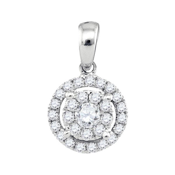 Round Diamond Concentric Circle Frame Cluster Pendant 1/3 Cttw 14KT White Gold