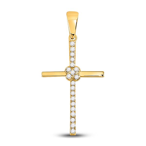 Round Diamond Cross Pendant 1/12 Cttw 10KT Yellow Gold
