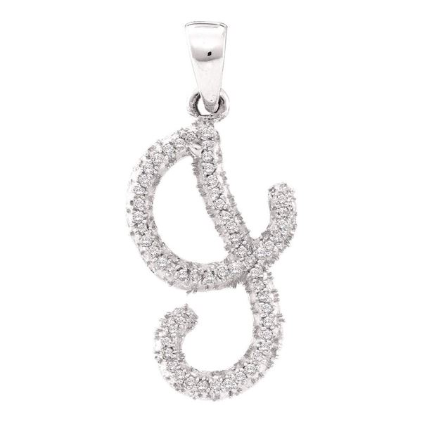 Round Diamond Cursive Letter J Pendant 1/6 Cttw 10KT White Gold