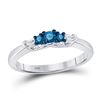 Image 1 : Blue Color Enhanced Diamond 3-stone Bridal Wedding Ring 1/4 Cttw 10KT White Gold