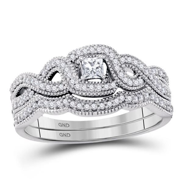Twist Bridal Wedding Ring Band Set 1/3 Cttw 10KT White Gold