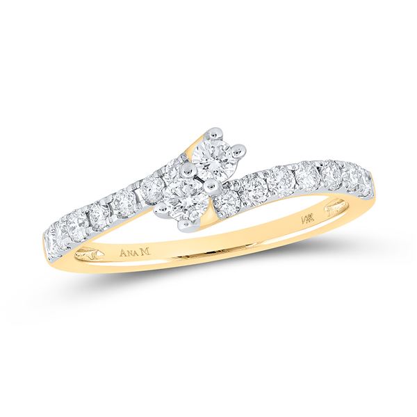 Diamond 2-stone Bridal Wedding Engagement Ring 1/2 Cttw 14KT Yellow Gold