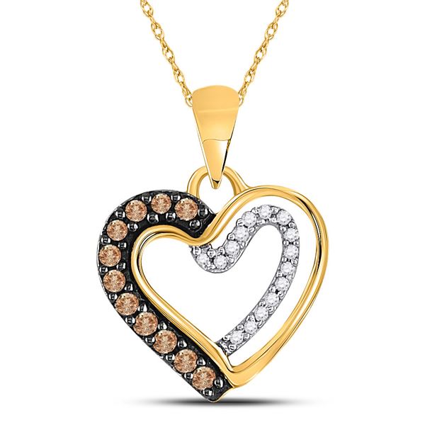 Round Brown Diamond Heart Pendant 1/5 Cttw 10KT Yellow Gold