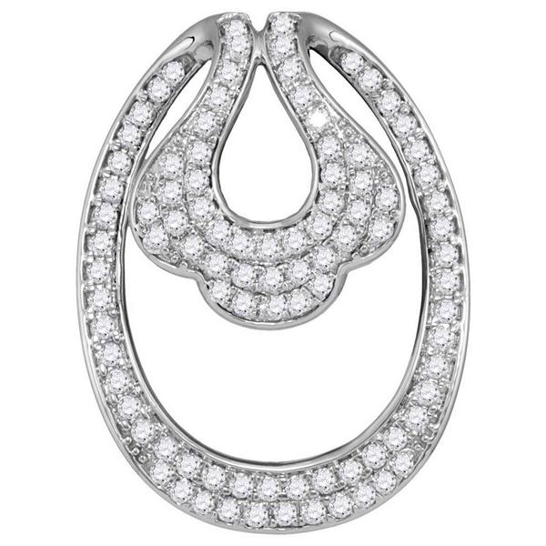 Round Diamond Slide Oval Pendant 3/4 Cttw 14KT White Gold