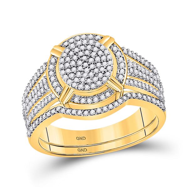 Diamond Cluster Bridal Wedding Ring Band Set 1/2 Cttw 10KT Yellow Gold