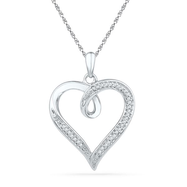 Round Diamond Heart Pendant 1/10 Cttw 10KT White Gold