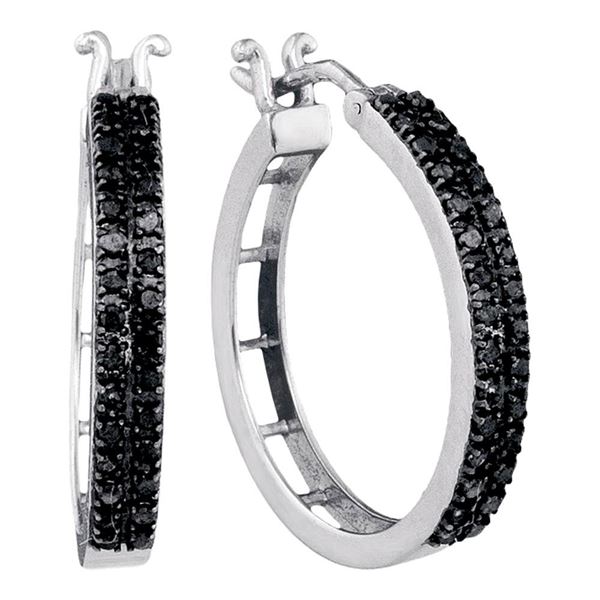 Round Black Color Enhanced Diamond Hoop Earrings 1/2 Cttw 10KT White Gold