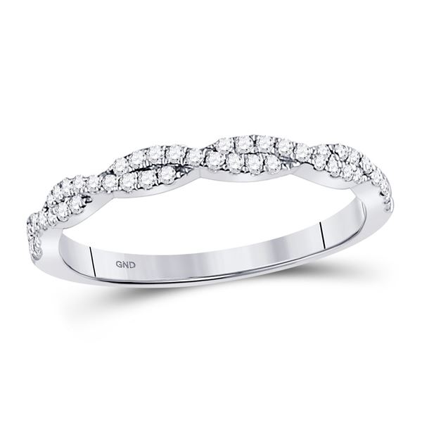 Round Diamond Woven Twist Stackable Band Ring 1/4 Cttw 10KT White Gold