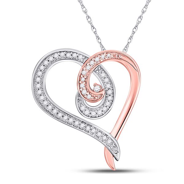 Round Diamond Curl Heart Pendant 1/6 Cttw 10KT Rose Gold