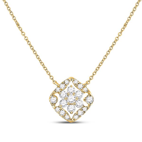 Round Diamond Floral Cluster Necklace 1/3 Cttw 14KT Yellow Gold