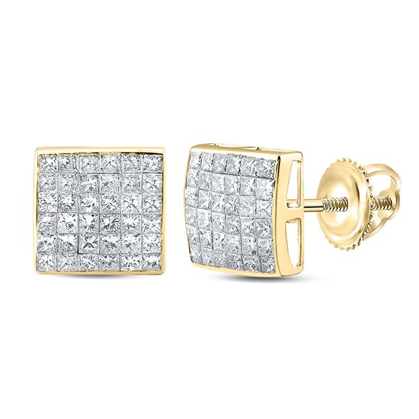Princess Diamond Square Cluster Earrings 2 Cttw 14KT Yellow Gold