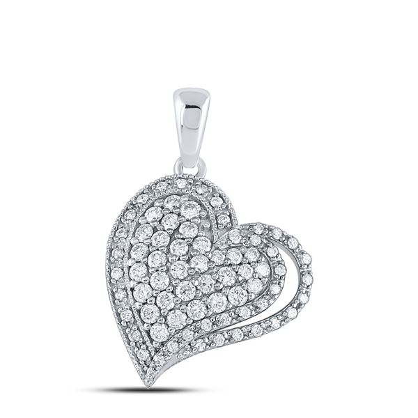 Round Diamond Heart Pendant 5/8 Cttw 14KT White Gold