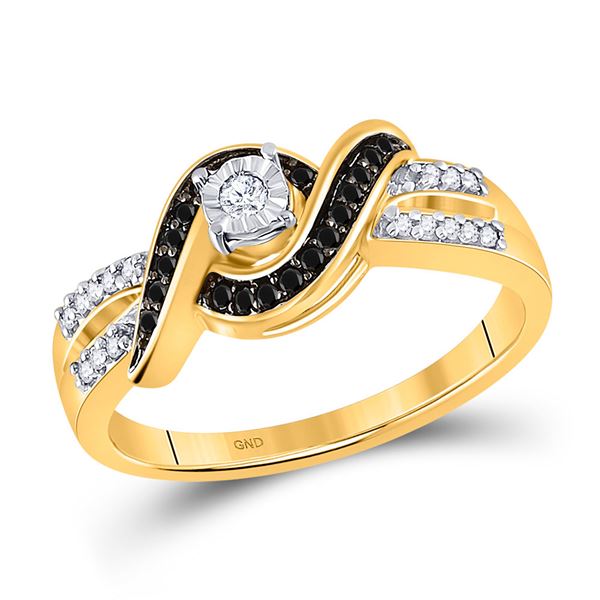 Round Black Color Enhanced Diamond Solitaire Ring 1/5 Cttw 10KT Yellow Gold