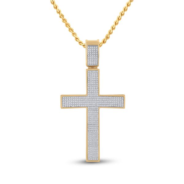 Round Diamond Cross Charm Pendant 1 Cttw 10KT Yellow Gold
