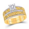 Image 2 : Diamond Cluster Matching Wedding Set 3/8 Cttw 10KT Yellow Gold