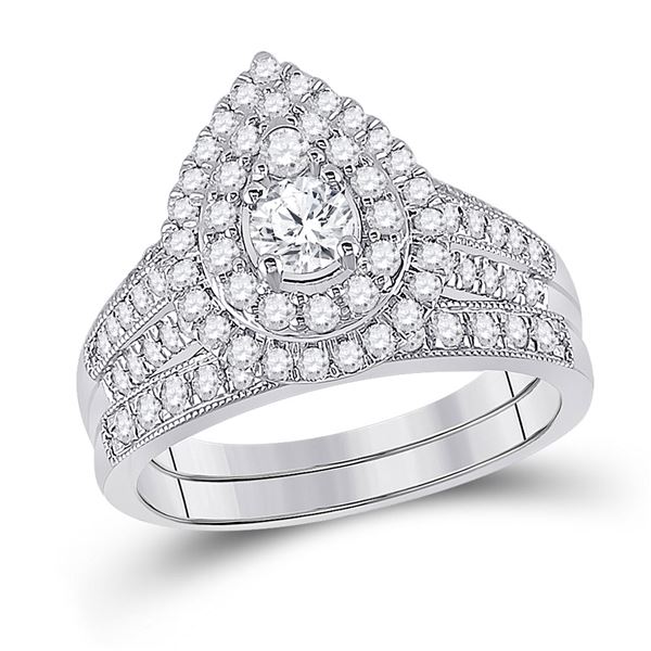 Diamond Pear Bridal Wedding Ring Band Set 1 Cttw 10KT White Gold