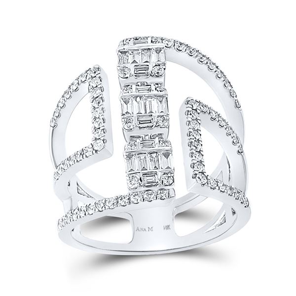 Baguette Round Diamond Negative Space Band Ring 7/8 Cttw 14KT White Gold