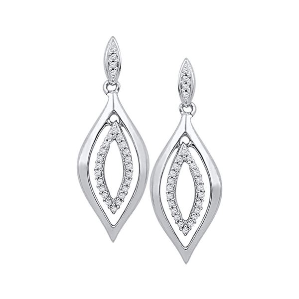 Round Diamond Double Oval Dangle Earrings 1/6 Cttw 10KT White Gold