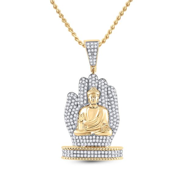 Round Diamond Buddha Hand Charm Pendant 1-3/4 Cttw 10KT Yellow Gold