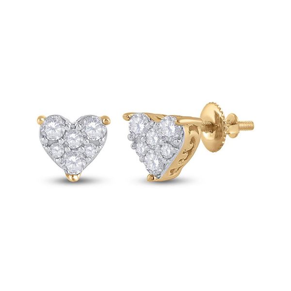 Round Diamond Heart Earrings 1/3 Cttw 10KT Yellow Gold