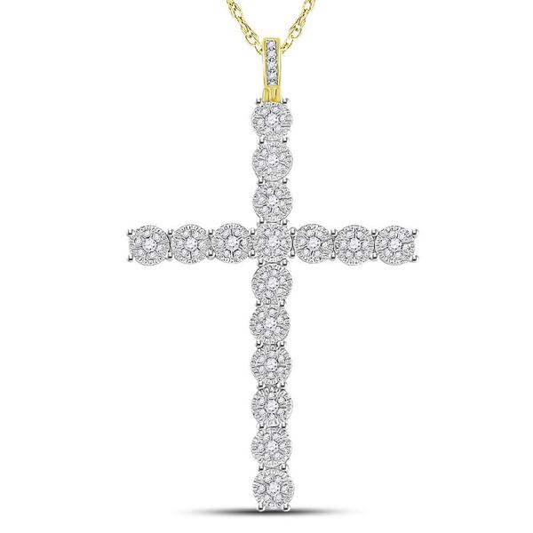 Round Diamond Cross Charm Pendant 3/4 Cttw 10KT Yellow Gold