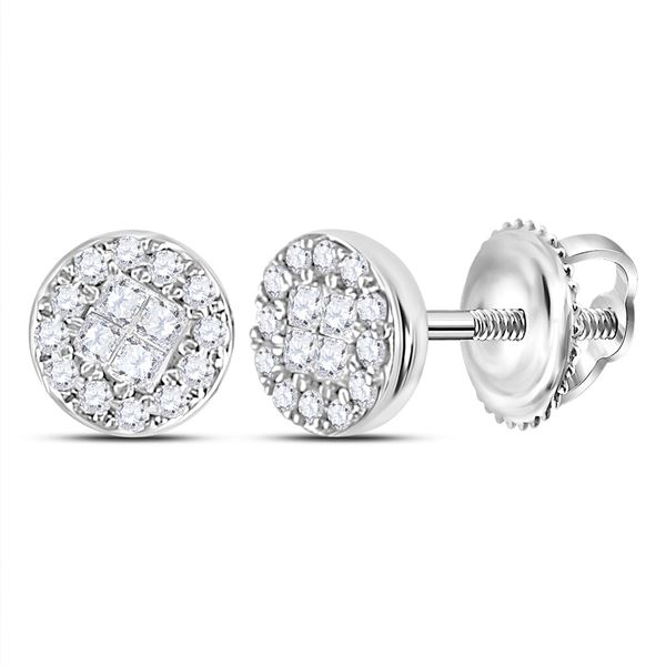 Princess Round Diamond Cluster Earrings 1/6 Cttw 10KT White Gold
