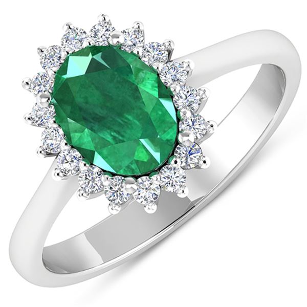 Natural 1.87 CTW Zambian Emerald & Diamond Ring 14K White Gold - REF-77X3K