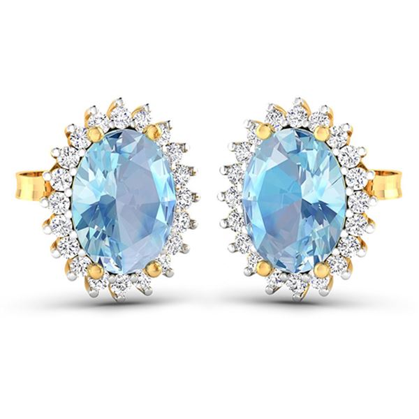 Natural 2.36 CTW Aquamarine & Diamond Earrings 14K Yellow Gold - REF-43K3W