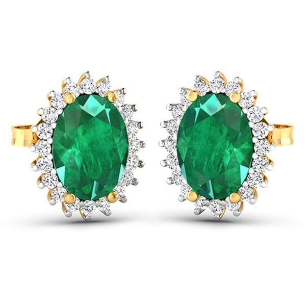 Natural 2.46 CTW Zambian Emerald & Diamond Earrings 14K Yellow Gold - REF-49N3R