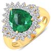 Image 1 : Natural 3.74 CTW Zambian Emerald & Diamond Ring 14K Yellow Gold - REF-168X6W