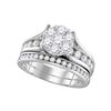 Image 1 : Diamond Cluster Bridal Wedding Ring Band Set 1-1/2 Cttw 14KT White Gold