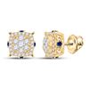 Image 1 : Round Diamond Blue Sapphire Cluster Earrings 5/8 Cttw 14KT Yellow Gold