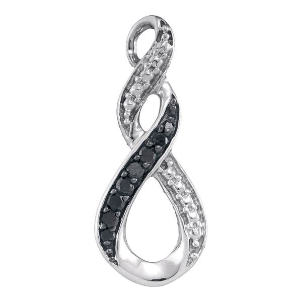 Round Black Color Enhanced Diamond Vertical Infinity Pendant 1/12 Cttw 10KT White Gold