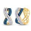 Image 1 : Round Blue Color Enhanced Diamond Hoop Earrings 1 Cttw 10KT Yellow Gold