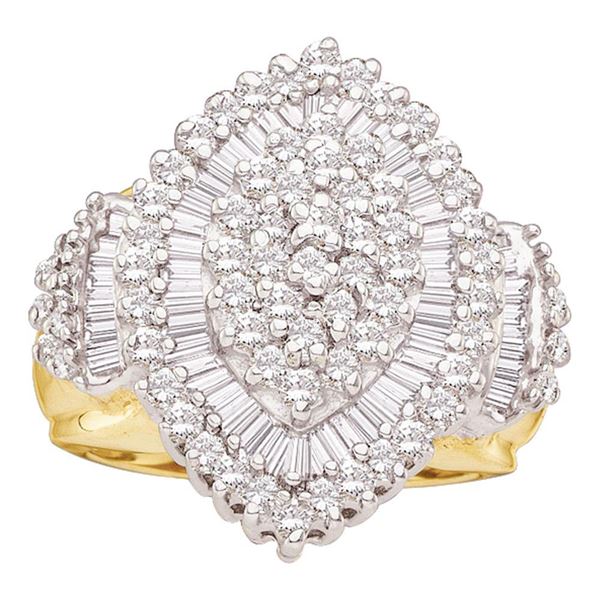 Round Baguette Diamond Concentric Oval Cluster Ring 1 Cttw 10KT Yellow Gold