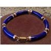 Image 1 : Estate Lapis & Gold Bamboo Link Bracelet #2181272