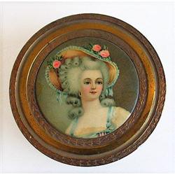 Victorian Lady Portrait on Brass Powder Jar #2181307