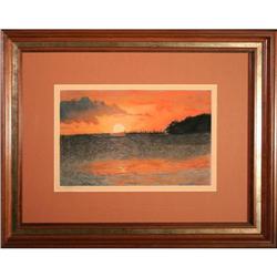 Modern Contemporary Pastel Lake Dusk  Brown #2194372