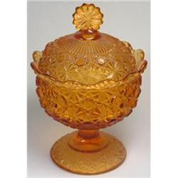 Daisy & Button Pressed Amber Glass Candy Jar #2194834