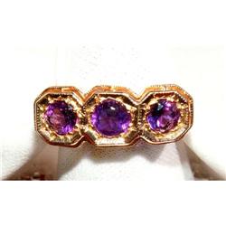 Russian 3-Amethyst 14k Yellow Filigree Ring #2194935