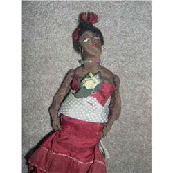 8" Black Cloth Doll On Wooden base #2212008