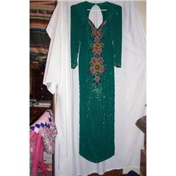 Vintage Glass Beaded Long Silk Dress #2212160