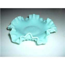 EAPG Blue Milk Glass Ruffled Hobnail Dish #2212227